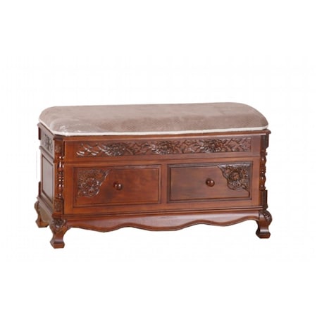 International Caravan Carved Wood 2 Drawer Storage Bench - Brown 3811